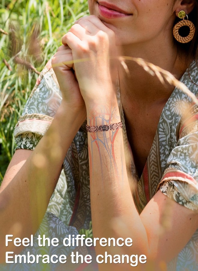 Feraco Pure Copper Bracelets for Women, Ultra Strength Magnetic Bracelet for Women with 3800 Gauss Magnet, Adjustable Flower Real Copper Jewelry Gift with Infinite Rose-Engraved (Rose Gold) - Image 2